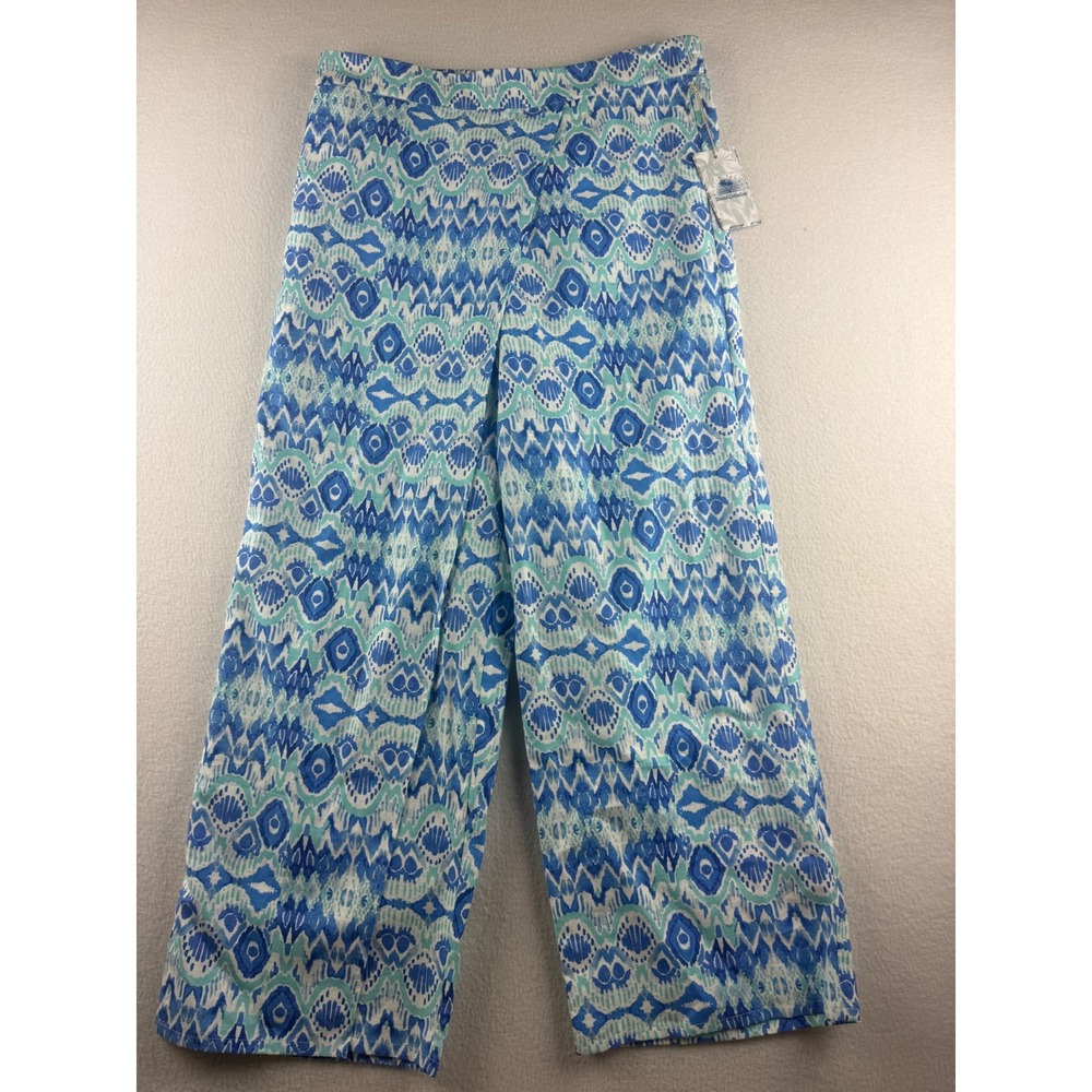 Island Collection Stella Parker Womens Navy Teal Ikat Wrap Wide Leg Pants Size M